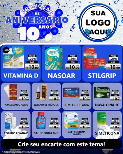Modelo de Rede Social para Feed Instagram com o tema Promoção de Aniversário - 10 Anos para Farmácia