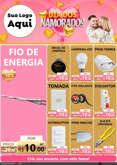 Modelo de Encarte para Encarte A4 Vertical com o tema Dia dos Namorados para Materiais Elétricos