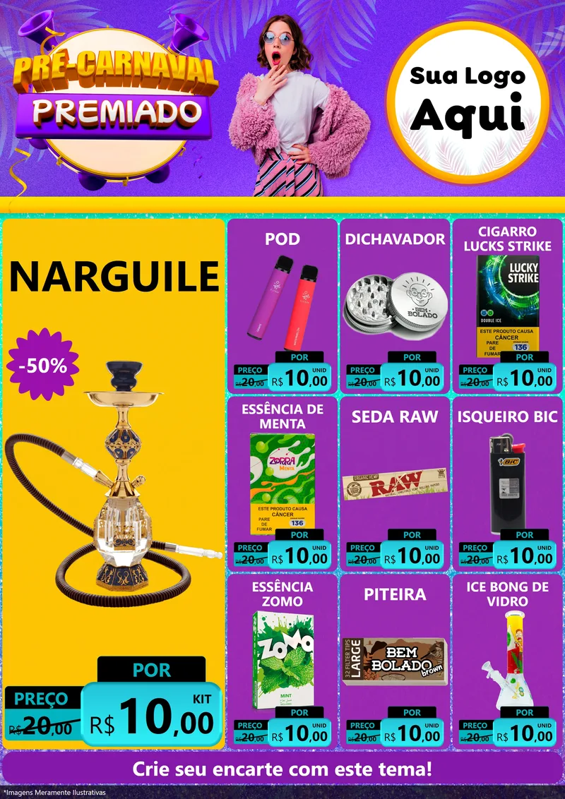 Modelo de Encarte para Encarte A4 Vertical com o tema Pré-Carnaval Premiado para Tabacaria