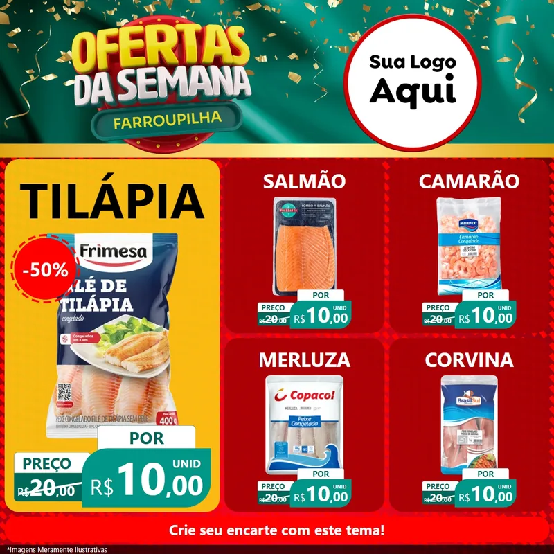 Modelo de Rede Social para Feed Facebook com o tema Ofertas da Semana Farroupilha para Peixaria