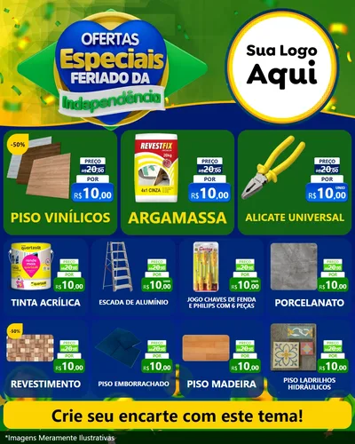 Modelo de Rede Social para Feed Instagram com o tema Ofertas Especiais Feriado da Independência para Material para Construção