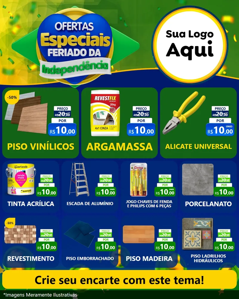 Modelo de Rede Social para Feed Instagram com o tema Ofertas Especiais Feriado da Independência para Material para Construção