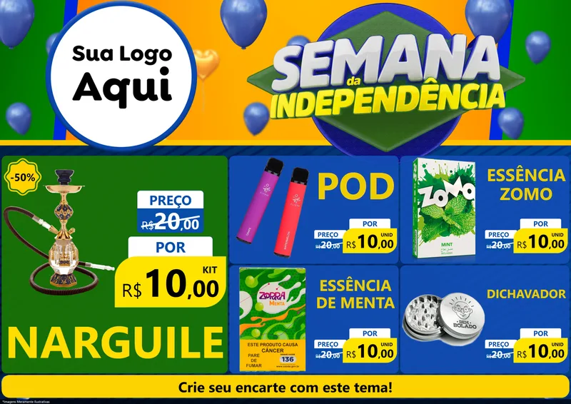 Modelo de Encarte para Encarte A4 Horizontal com o tema Semana da Independência para Tabacaria