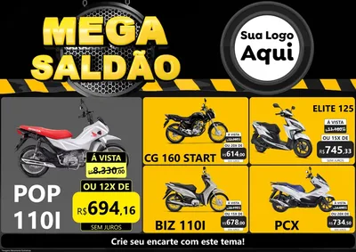 Modelo de Encarte para Encarte A4 Horizontal com o tema Mega Saldão para Concessionaria de Motos