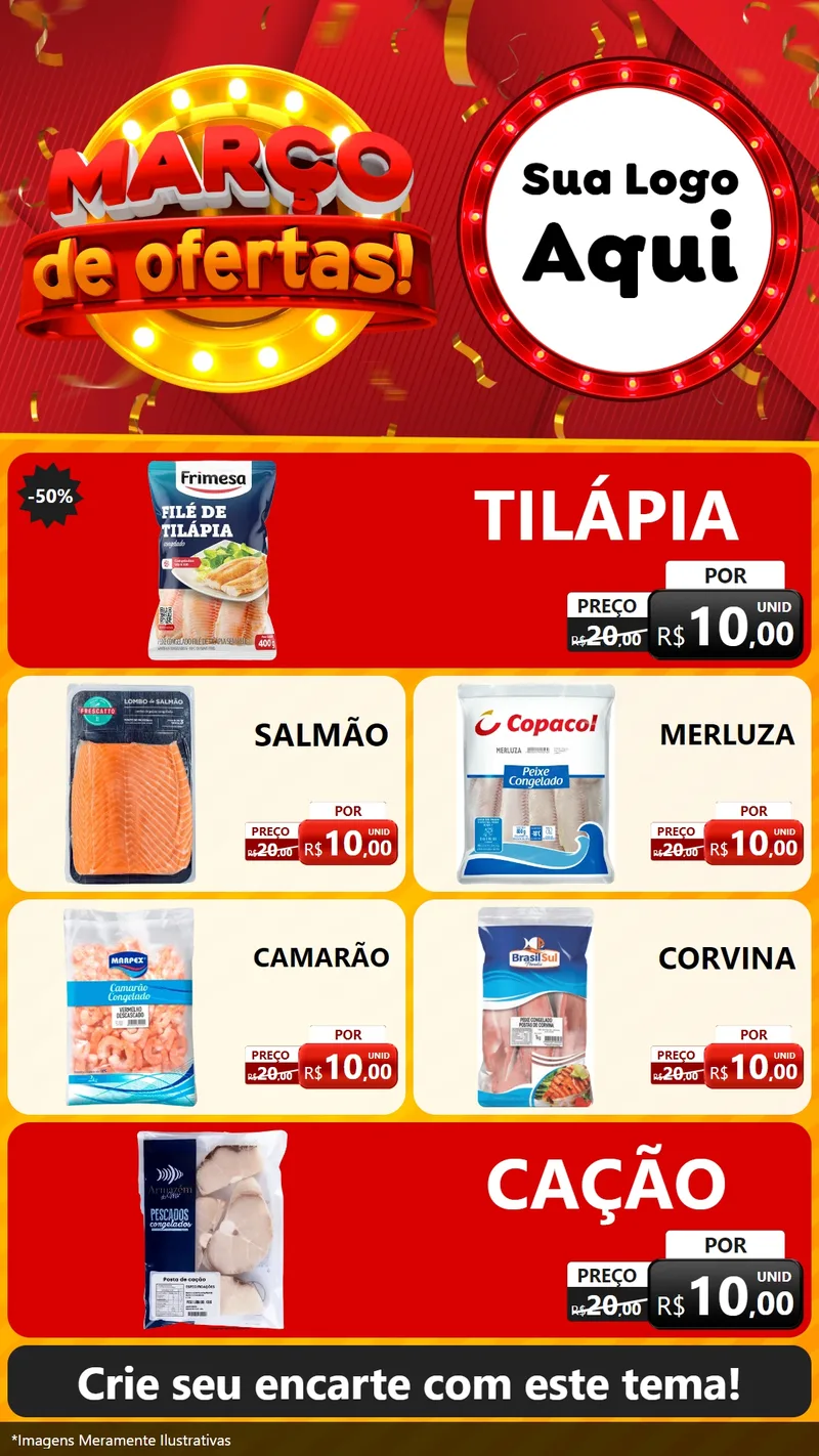 Modelo de TV para TV Vertical com o tema Março de Ofertas! para Peixaria