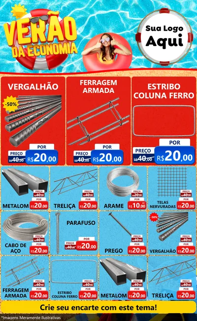 Modelo de Encarte para Encarte Grande com o tema Verão da Economia para Ferragens