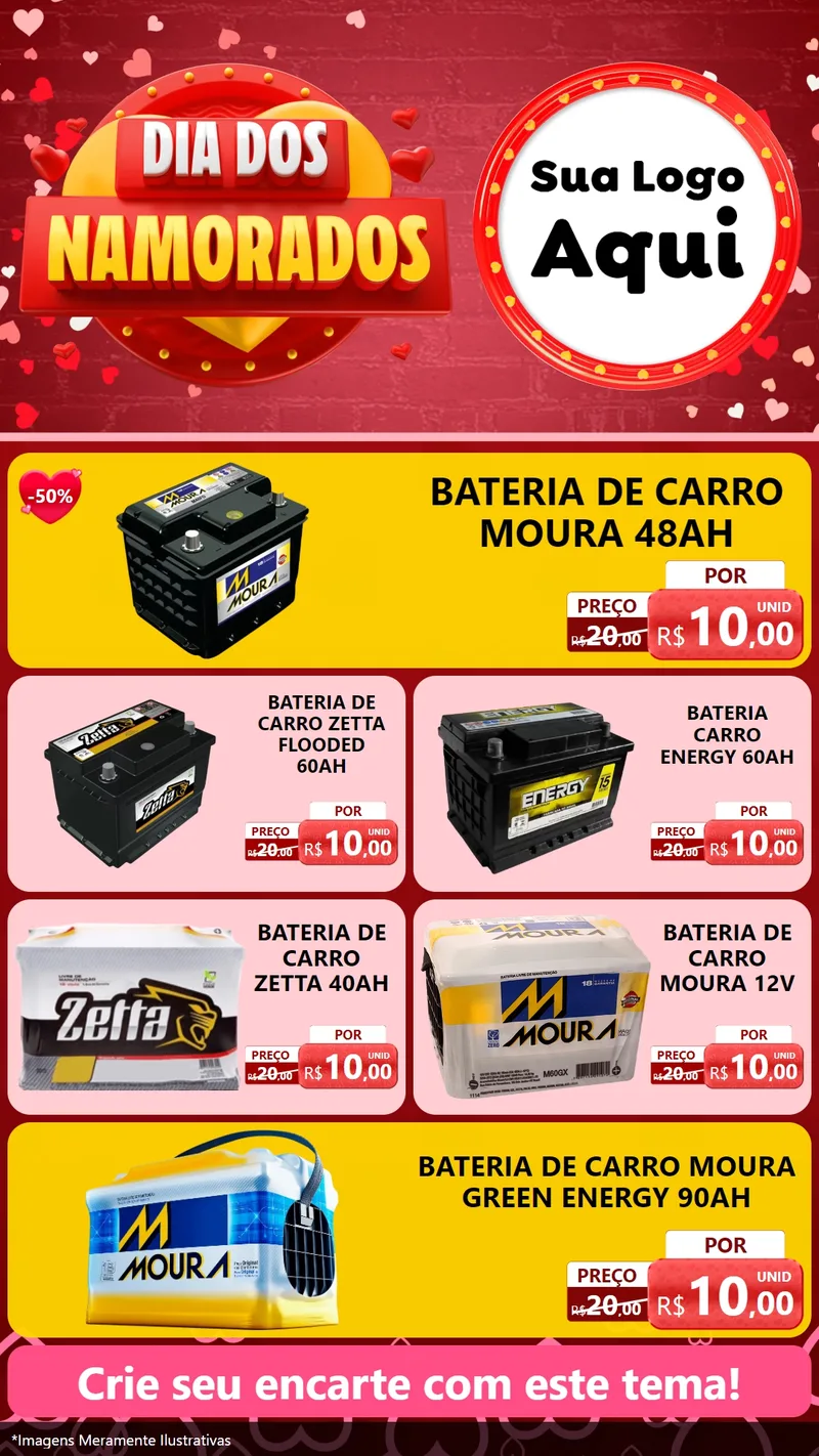Modelo de TV para TV Vertical com o tema Dia Dos Namorados para Baterias Elétricas