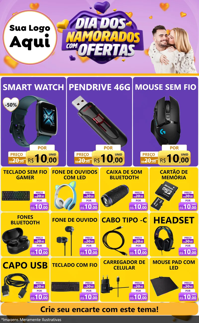 Modelo de Encarte para Encarte Grande com o tema Dia Dos Namorados Com Ofertas para Informática