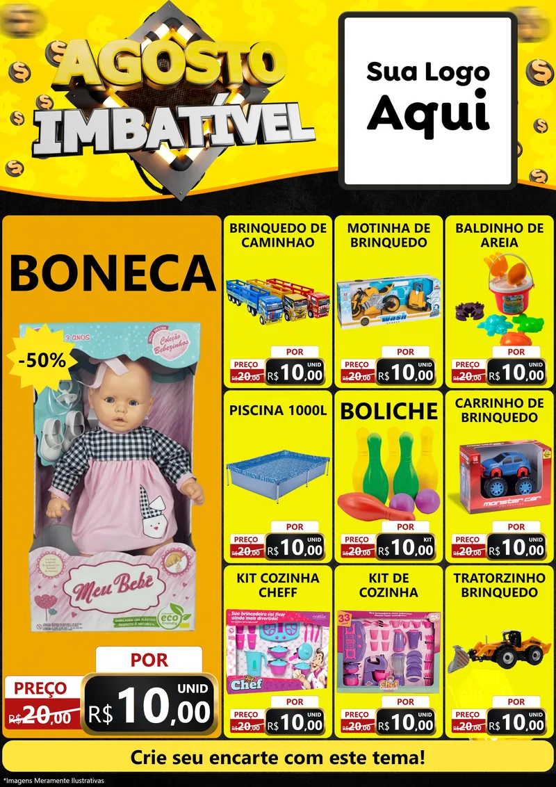 Modelo de Encarte para Encarte A4 Vertical com o tema Agosto Imbatível para Brinquedos