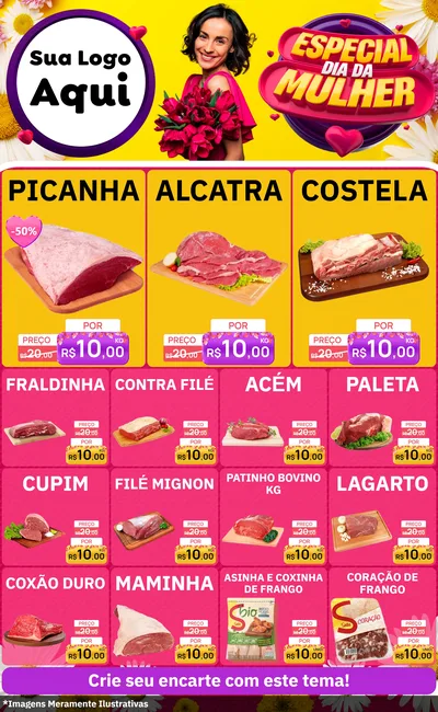 Modelo de Encarte para Encarte Grande com o tema Especial Dia da Mulher para Açougue