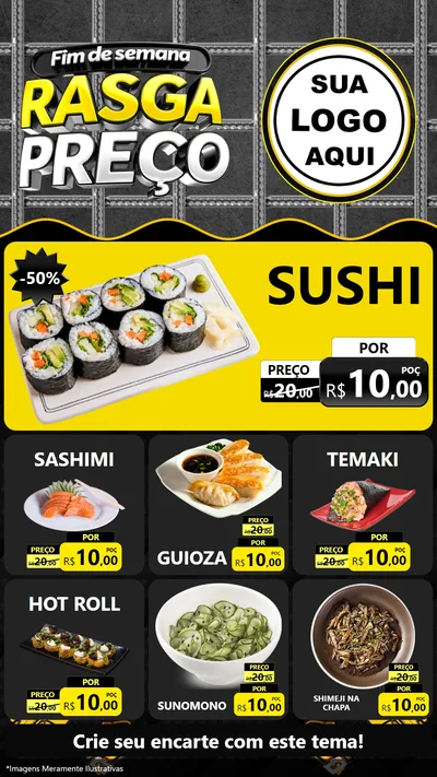 Modelo de Rede Social para Stories com o tema Fim de Semana Rasga Preço para Comida japonesa