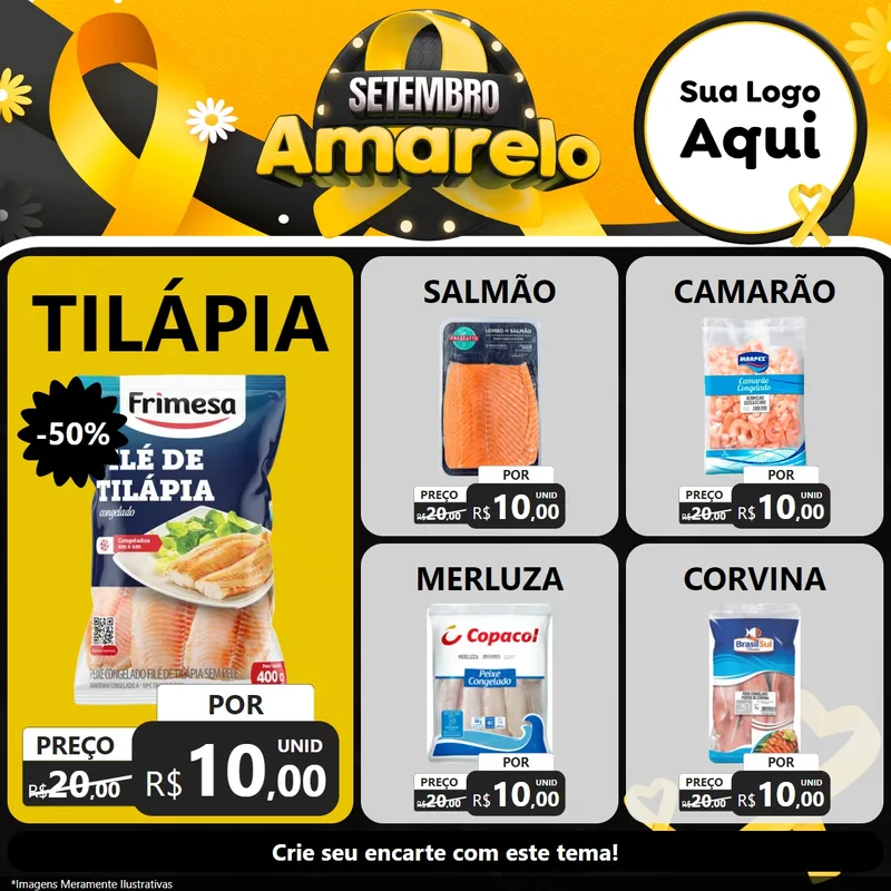 Modelo de Rede Social para Feed Facebook com o tema Setembro Amarelo para Peixaria