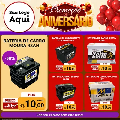 Modelo de Rede Social para Feed Facebook com o tema Promoção de Aniversário para Baterias Elétricas