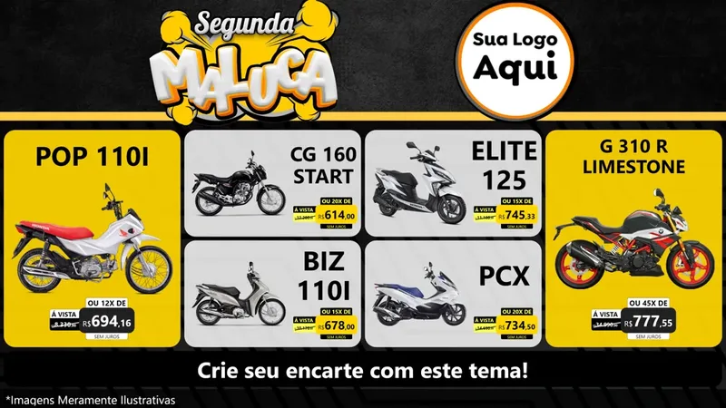 Modelo de TV para TV Horizontal com o tema Segunda Maluca para Concessionaria de Motos