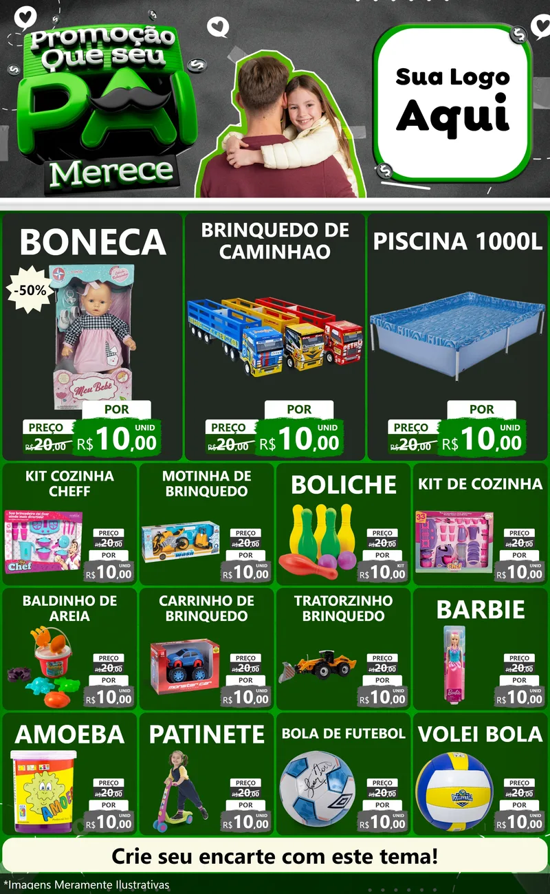 Modelo de Encarte para Encarte Grande com o tema Promoção Que seu Pai Merece para Brinquedos