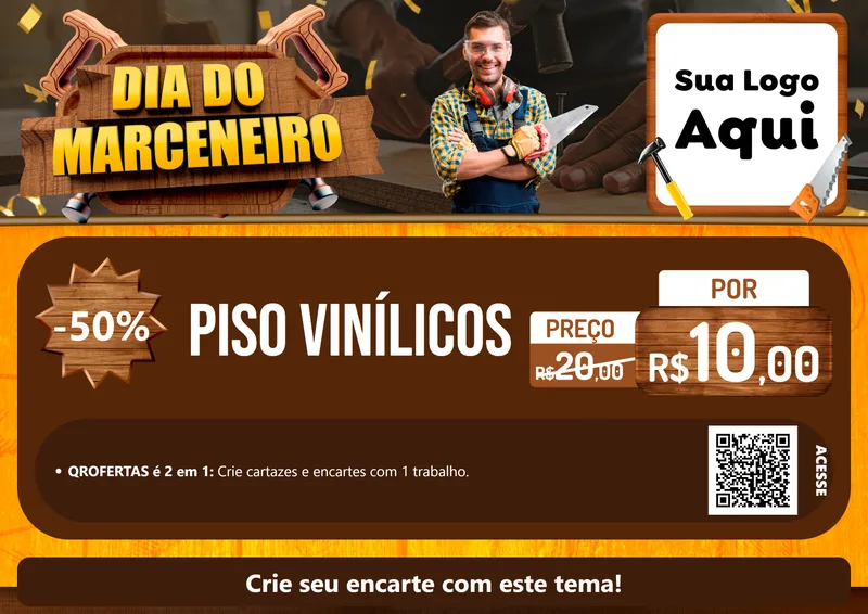 Modelo de Cartaz para Cartaz A4 Horizontal com o tema Dia do Marceneiro para Material para Construção