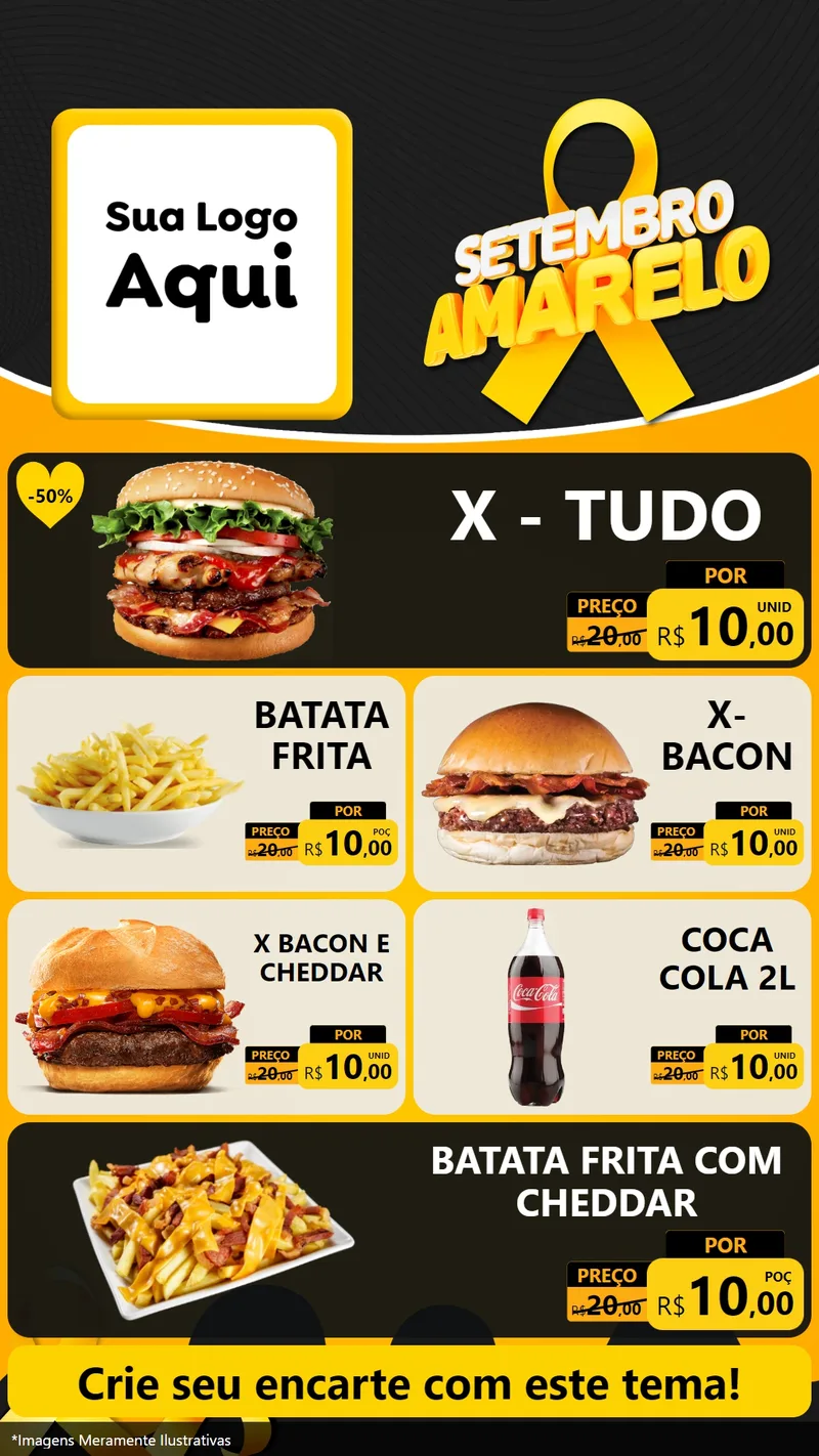Modelo de TV para TV Vertical com o tema Setembro Amarelo para Hamburgueria