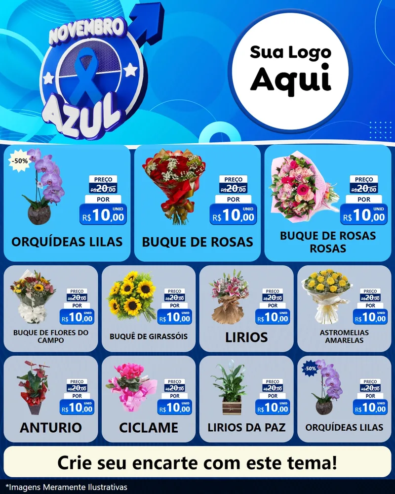 Modelo de Rede Social para Feed Instagram com o tema Novembro Azul para Floricultura e jardim