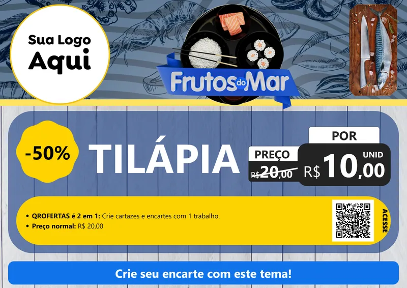 Modelo de Cartaz para Cartaz A4 Horizontal com o tema Frutos do Mar para Peixaria