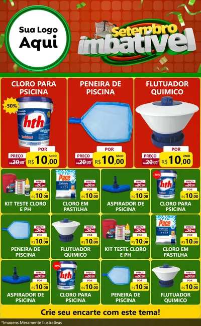 Modelo de Encarte para Encarte Grande com o tema Setembro Imbatível para Produtos para Piscina