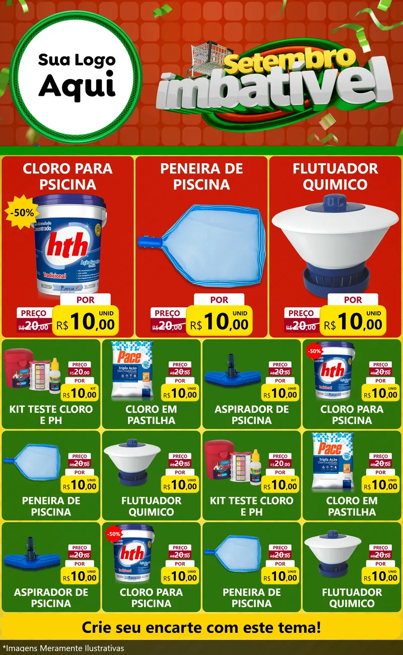 Modelo de Encarte para Encarte Grande com o tema Setembro Imbatível para Produtos para Piscina