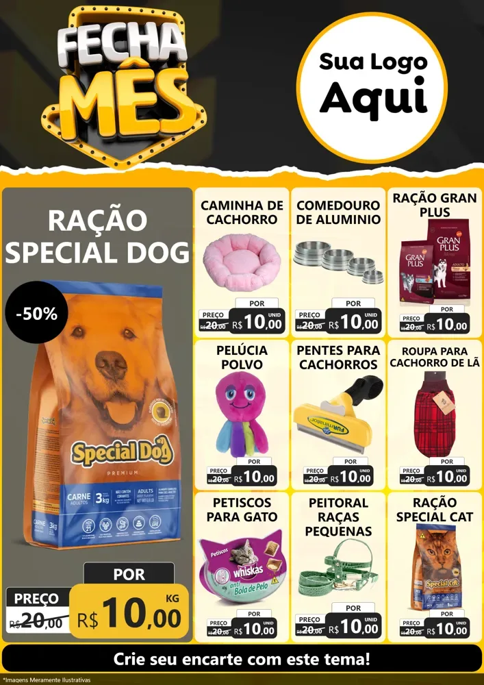 Modelo de Encarte para Encarte A4 Vertical com o tema Fecha Mês para Pet Shop