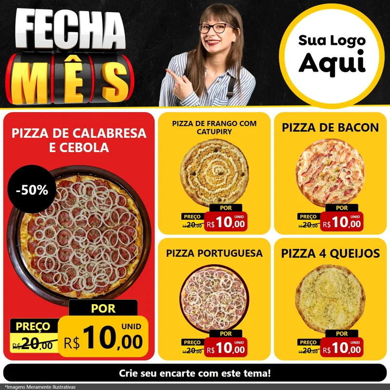Modelo de Rede Social para Feed Facebook com o tema Fecha Mês para Pizzaria