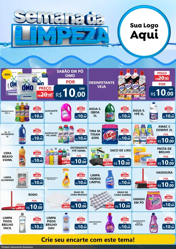 Modelo de Encarte para Encarte A4 Vertical com o tema Semana da Limpeza para Produtos de Limpeza