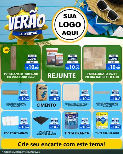 Modelo de Rede Social para Feed Instagram com o tema Verão de Ofertas para Pisos e revestimentos