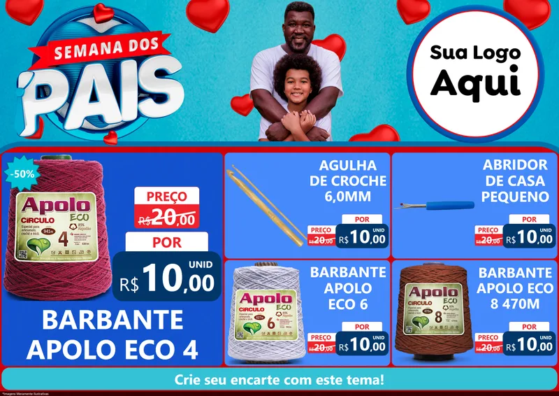 Modelo de Encarte para Encarte A4 Horizontal com o tema Semana Dos Pais para Armarinho e Aviamentos
