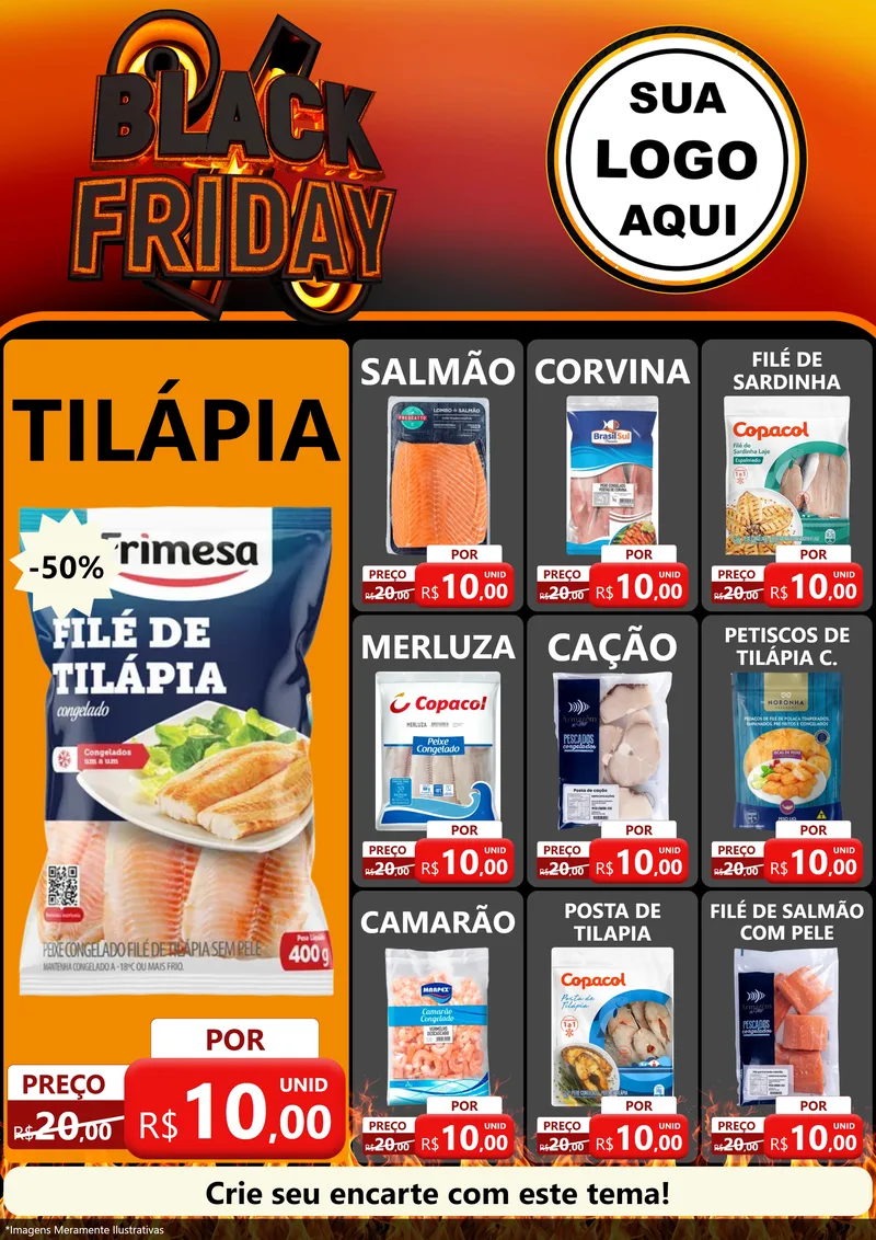 Modelo de Encarte para Encarte A4 Vertical com o tema Black Friday para Peixaria