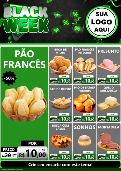 Modelo de Encarte para Encarte A4 Vertical com o tema Black Week para Padaria