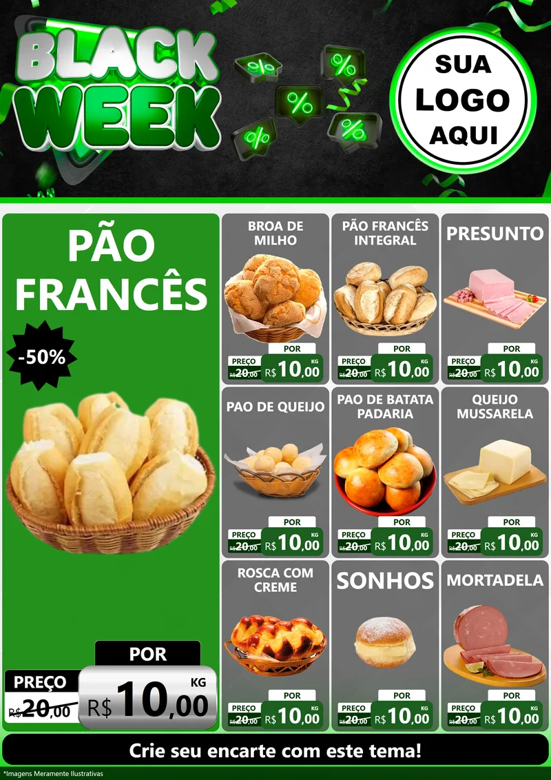 Modelo de Encarte para Encarte A4 Vertical com o tema Black Week para Padaria