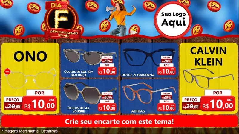 Modelo de TV para TV Horizontal com o tema Dia F - O Dia Mais Barato Do Mês para Óticas