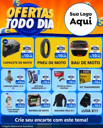Modelo de Rede Social para Feed Instagram com o tema Ofertas Todo Dia para Moto peças
