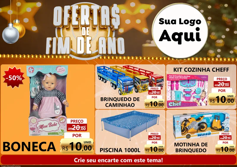 Modelo de Encarte para Encarte A4 Horizontal com o tema Ofertas de Fim de Ano para Brinquedos
