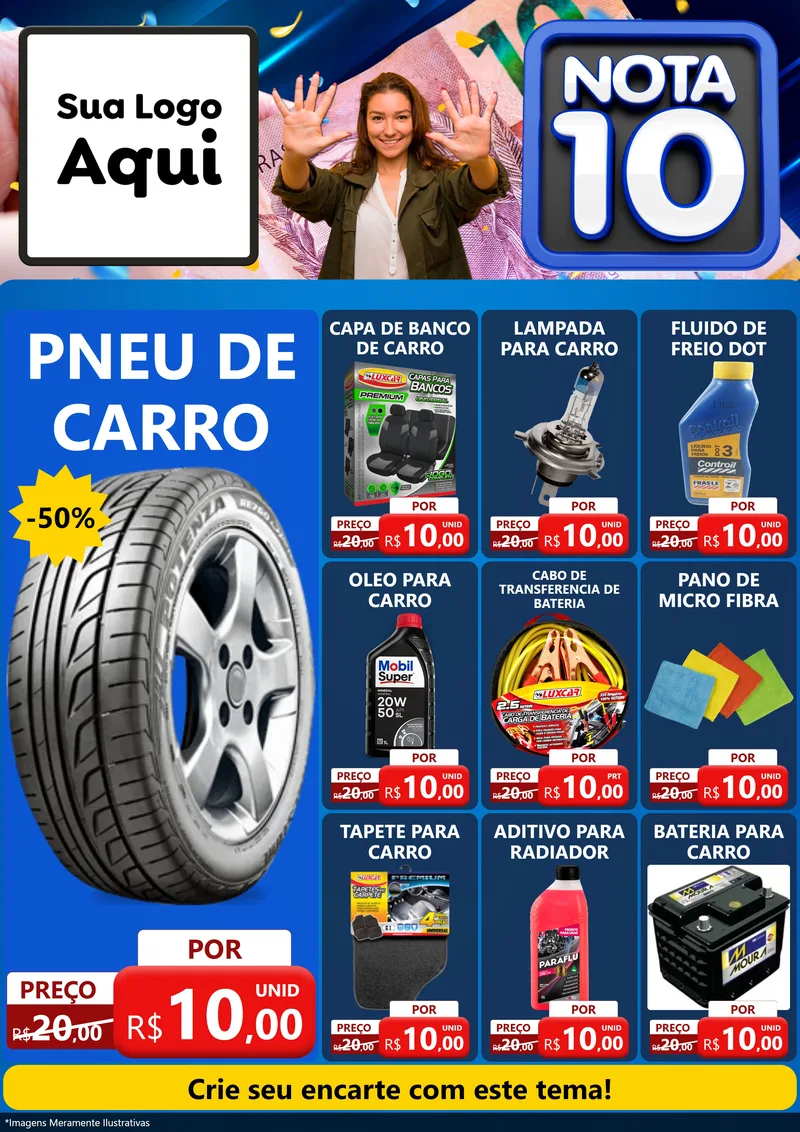 Modelo de Encarte para Encarte A4 Vertical com o tema Nota 10 para Auto peças