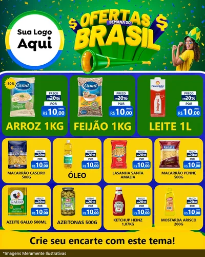 Modelo de Rede Social para Feed Instagram com o tema Ofertas Semana do Brasil para Supermercado