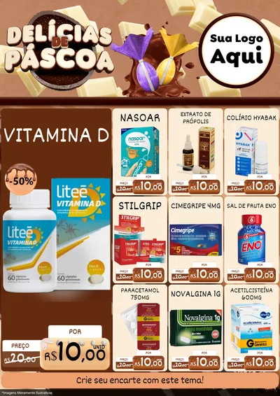 Modelo de Encarte para Encarte A4 Vertical com o tema Delícias de Páscoa para Farmácia