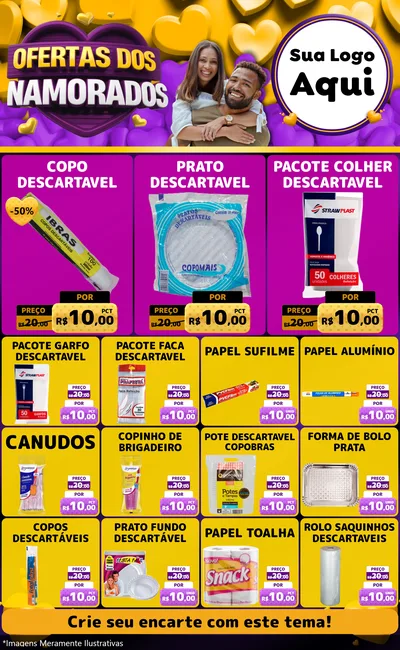 Modelo de Encarte para Encarte Grande com o tema Oferta Dos Namorados para Embalagens