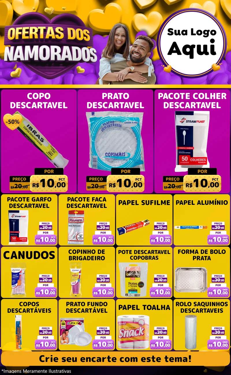 Modelo de Encarte para Encarte Grande com o tema Oferta Dos Namorados para Embalagens