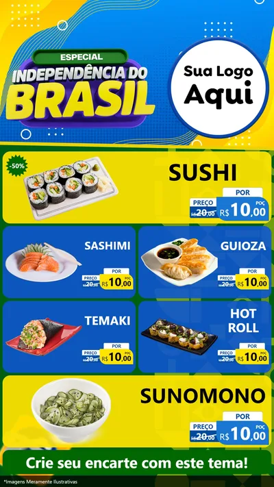 Modelo de TV para TV Vertical com o tema Especial Independência do Brasil para Comida japonesa
