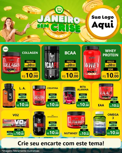 Modelo de Rede Social para Feed Instagram com o tema Janeiro Sem Crise para Suplementos alimentares