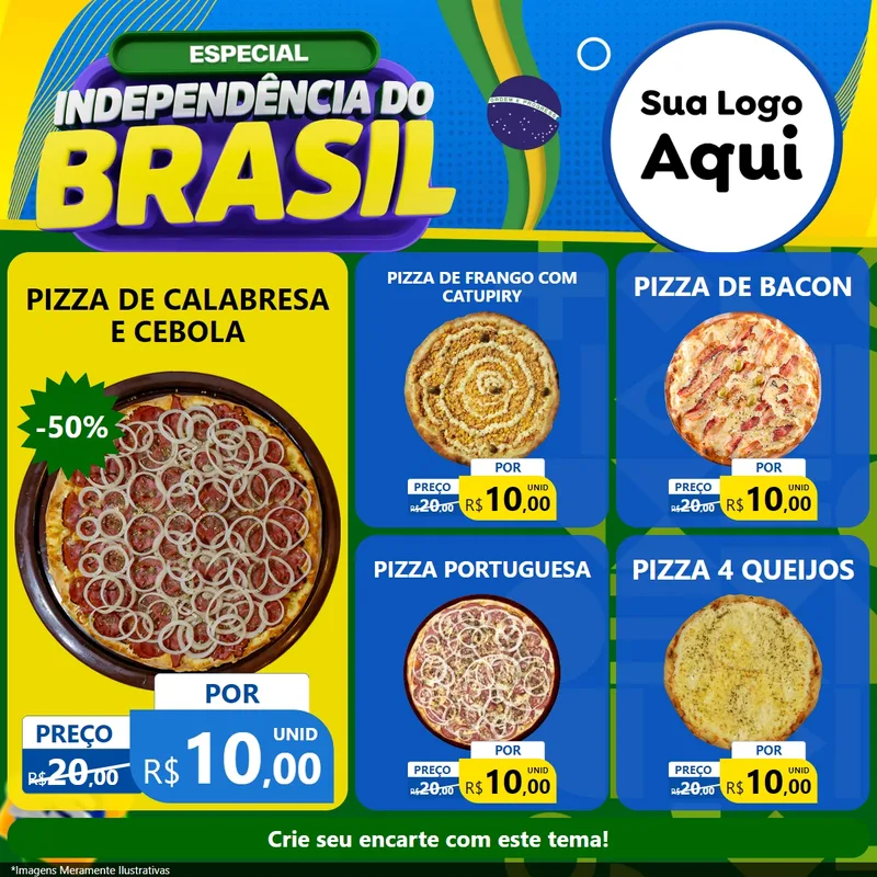 Modelo de Rede Social para Feed Facebook com o tema Especial Independência do Brasil para Pizzaria