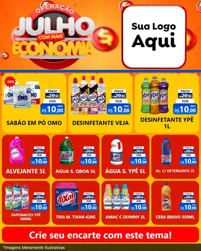 Modelo de Rede Social para Feed Instagram com o tema Operação Julho Com Mais Economia para Produtos de Limpeza