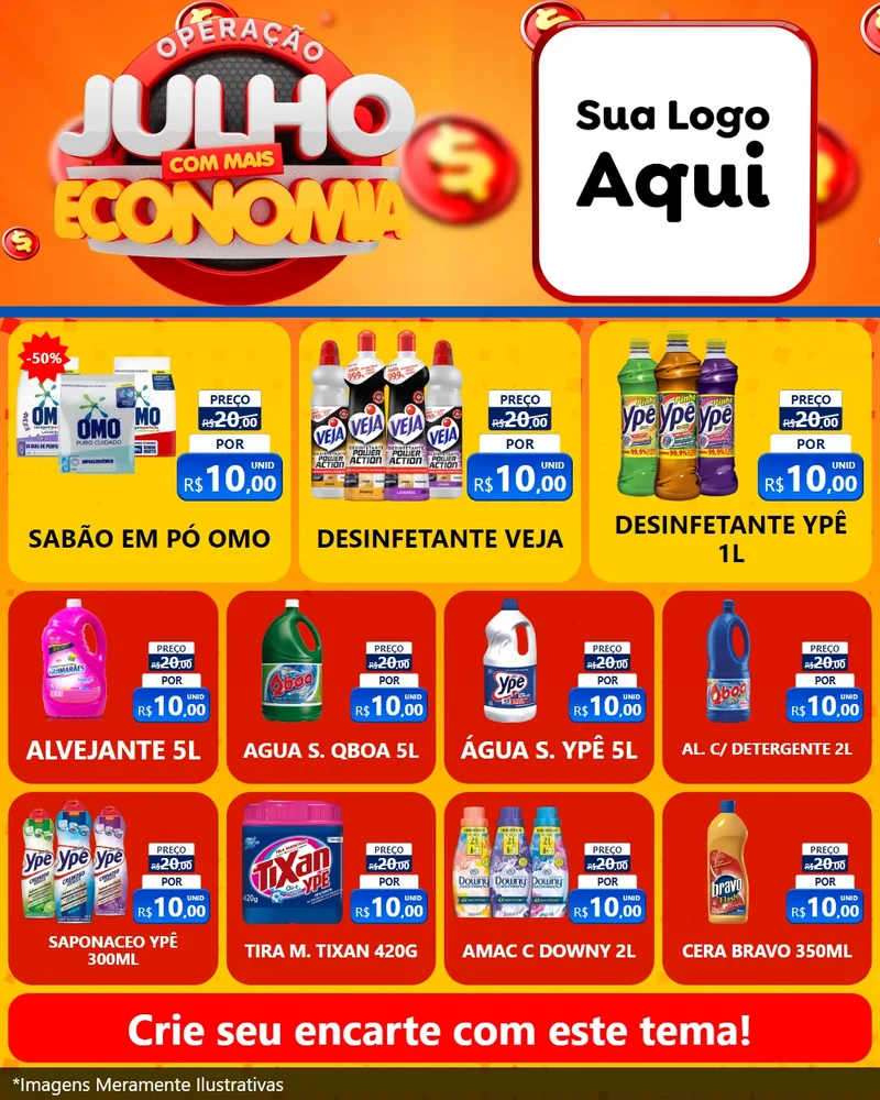 Modelo de Rede Social para Feed Instagram com o tema Operação Julho Com Mais Economia para Produtos de Limpeza