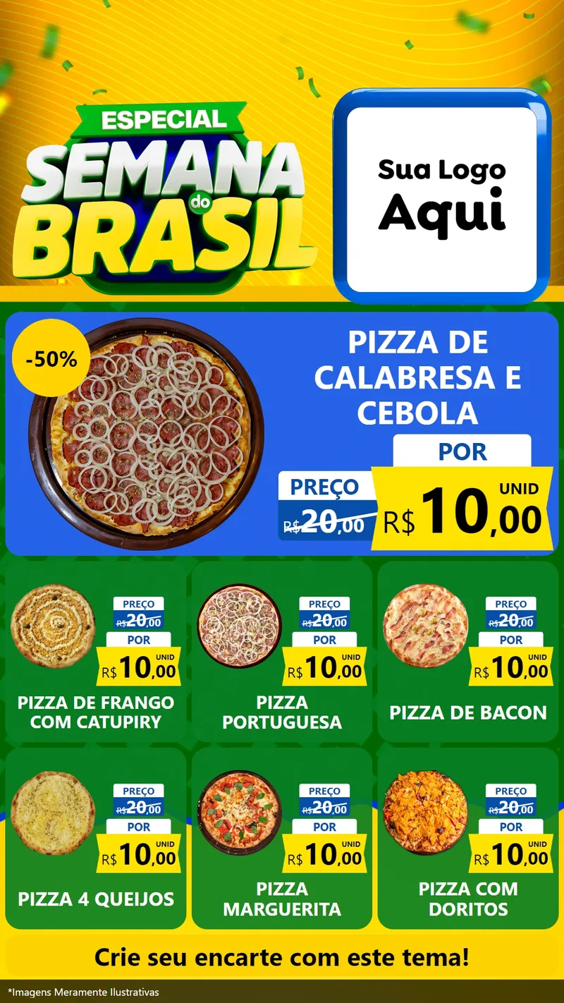 Modelo de Rede Social para Stories com o tema Especial Semana do Brasil para Pizzaria