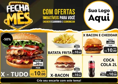 Modelo de Encarte para Encarte A4 Horizontal com o tema Fecha Mês para Hamburgueria