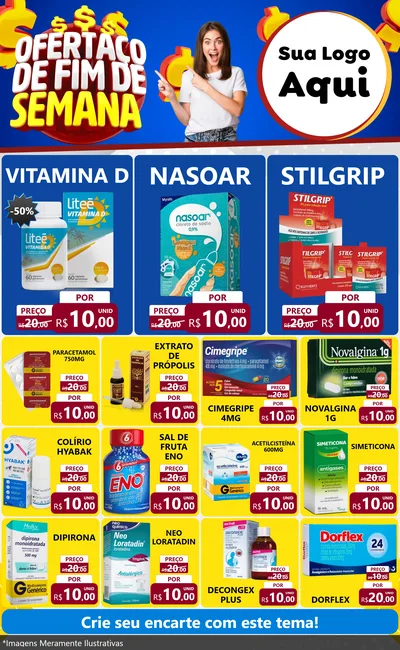 Modelo de Encarte para Encarte Grande com o tema Ofertaço de Fim de Semana para Farmácia