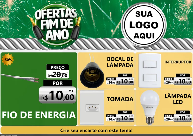 Modelo de Encarte para Encarte A4 Horizontal com o tema Ofertas Fim de Ano para Materiais Elétricos